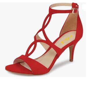 FSJ Red Strappy Mid Heel Sandals